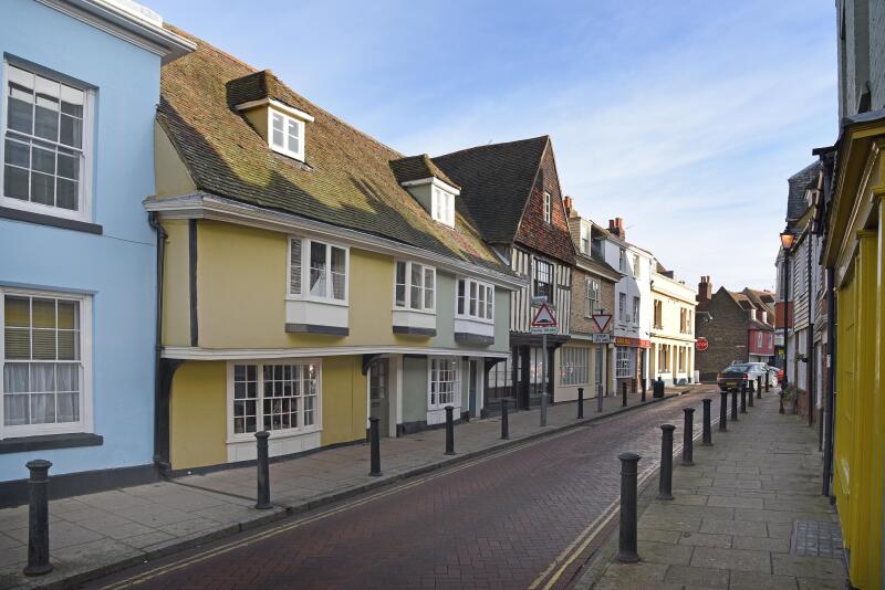 Old houses in West Street, Faversham, Kent, UK.  Faversham has some 500 listed buildings.