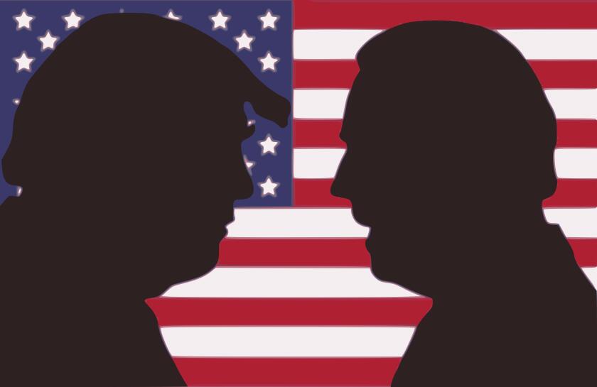 Donald Trump vs Joe Biden. Silhouettes of Donald Trump and Joe Biden.  Silhouettes of the presidential candidates.