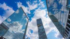 Glass skyscrapers against the sky