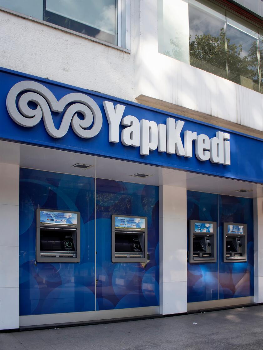 Branch view of a national private bank in Turkey. The image is captured on Bagdat Avenue of Kadikoy district located on Asian side of Istanbul.