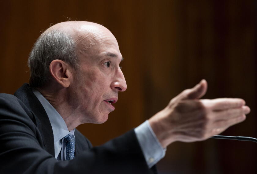 Washington, United States. 14th Sep, 2021. Gary Gensler.Chair of the U.S. Securities and Exchange Commission, testifies during the Senate Banking, Housing, and Urban Affairs Committee hearing on "Oversight of the U.S. Securities and Exchange Commission" o
