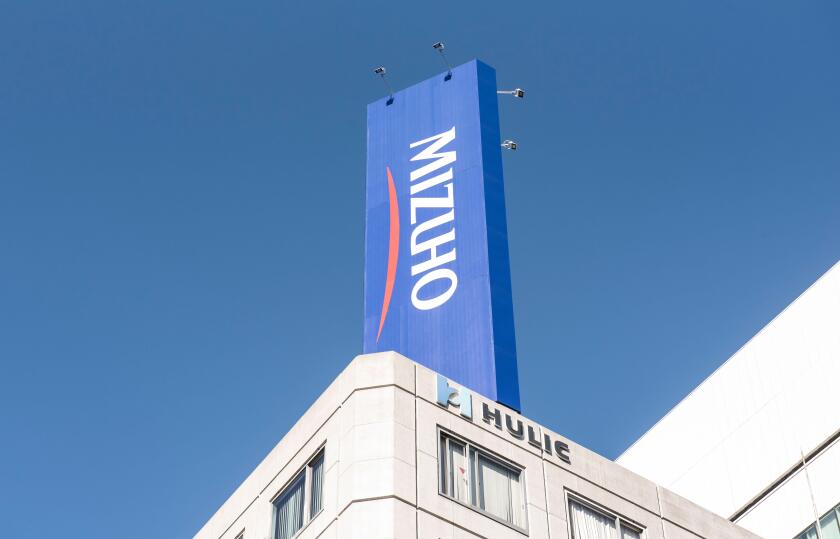 Japanese multinational banking and financial services corporation Mizuho Bank logo seen Tokyo.
