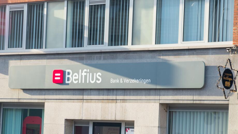 Brecht, Belgium, November 10, 2023: Logo and sign of Belfius Bank.