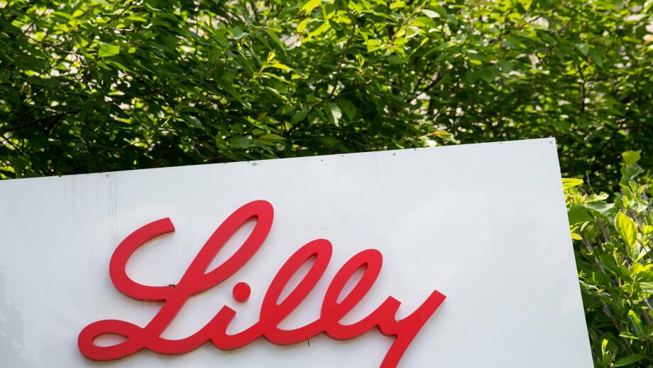 A logo sign outside of a facility occupied by Eli Lilly and Company in Somerville, New Jersey.