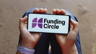 In this photo illustration, the Funding Circle logo is displayed on a smartphone screen