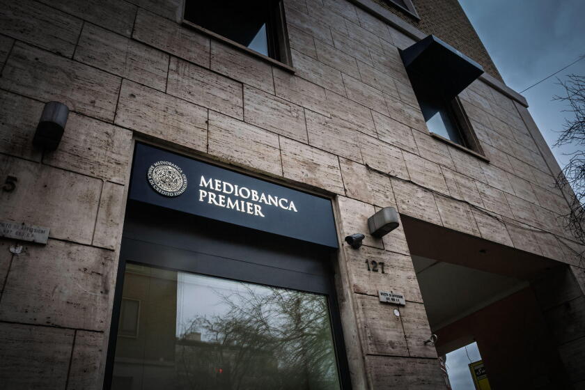 ROME, ITALY - JANUARY 19, 2025: Mediobanca Premier office in Rome, Italy, with the Mediobanca emblem. Mediobanca group is an italian investment bankin