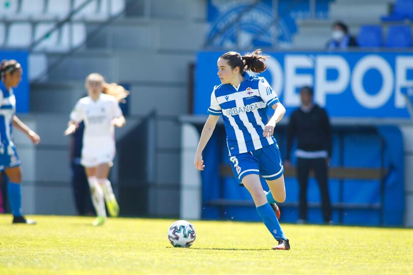 Coruna, Spain. 27st March, 2021. Iris Arnaiz female soccer player of Deportivo de La Coruna during the Iberdrola League