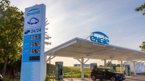 France, Engie motorway service station for electric car charging.
