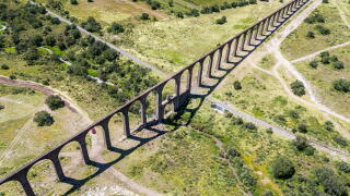 Aerial view of the Father Tembleque aqueduct in the countryside of HIdalgo, Mexico.