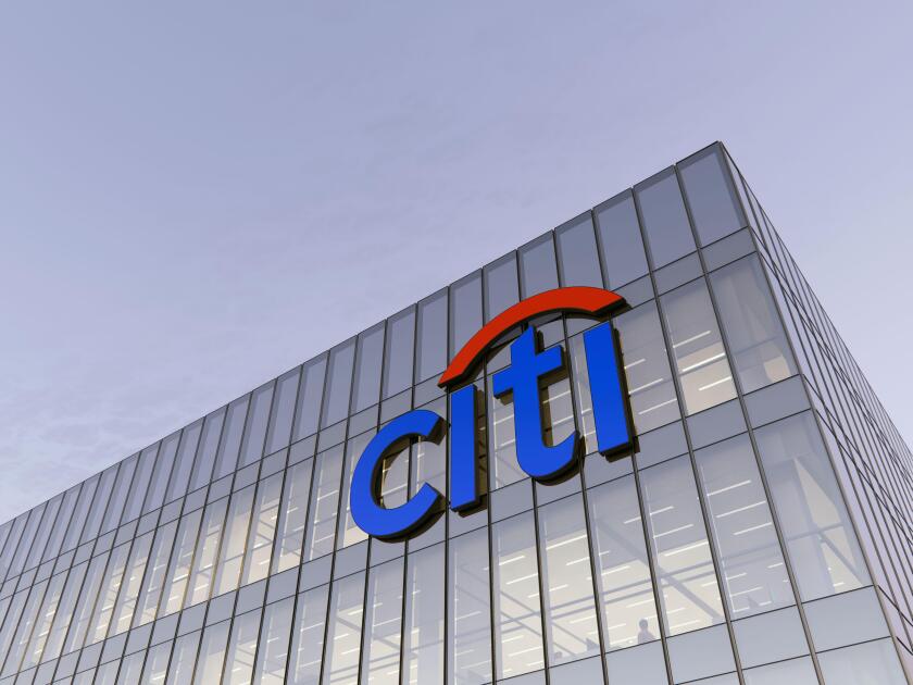 New York, USA. December 5, 2021. Editorial Use Only, 3D CGI. Citi Signage Logo on Top of Glass Building. Citigroup Workplace Financial Services Compan