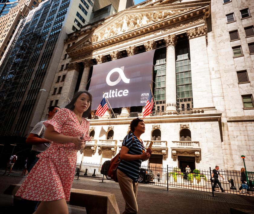 The New York Stock Exchange is decorated for the initial public offering of the cable company Altice USA on Thursday, June 22, 2017.  Altice USA is a subsidiary of Altice NV and is a merger of Cablevision Systems and Suddenlink Communications. It is the f