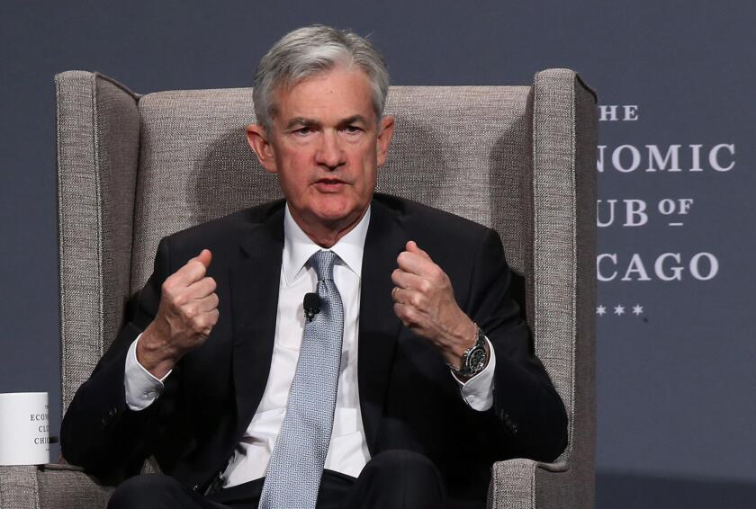 Chicago, USA. 07th Apr, 2018. Federal Reserve Chairman Jerome Powell speaks at the Economic Club of Chicago luncheon at the Hilton Chicago on April 6, 2018. Credit: Antonio Perez/Chicago Tribune/TNS/Alamy Live News