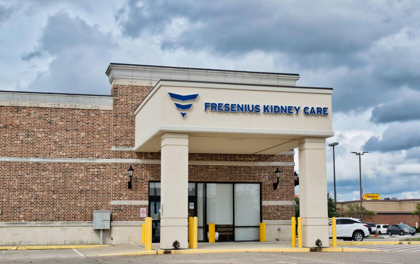 Houston, Texas USA 12-05-2021: Fresenius Kidney Care clinic exterior in Houston, TX. Kidney dialysis clinical treatment center for renal disease.
