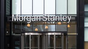 Morgan Stanley sign outside Glasgow offices, Scotland UK