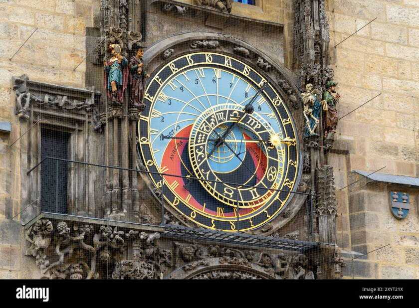 Prague, Czech Republic - August 8, 2024: Prague astronomical clock on Old Town Hall in Prague, Czech Republic.