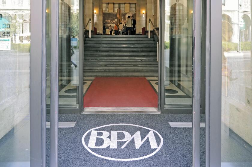 Milan (Italy), the hall of Banca Popolare di Milano  headquarters in Meda square