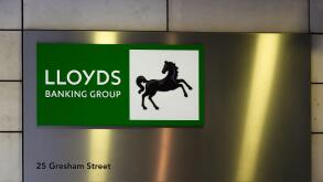 London, UK - September 18, 2024; Sign at headquaters of Lloyds Banking Group 25 Gresham Street with brand logo