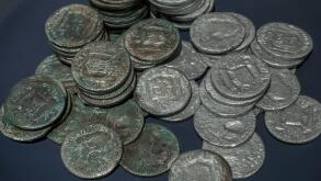 Coins salvaged from a sunken Spanish Galleon