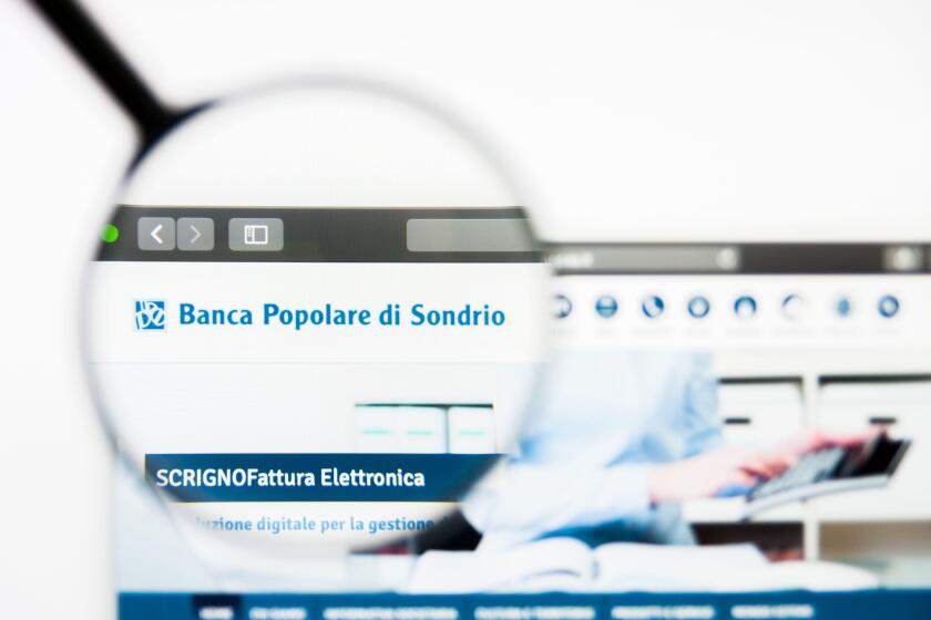 Los Angeles, California, USA - 5 April 2019: Illustrative Editorial of Banca Popolare di Sondrio website homepage. Banca Popolare di Sondrio logo