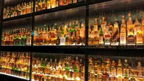 Edinburgh, Scotland - May 12, 2019:  The Diageo Claive Vidiz Collection of 3.384 bottles of whiskey, displayed at the Scotch Whisky Experience.