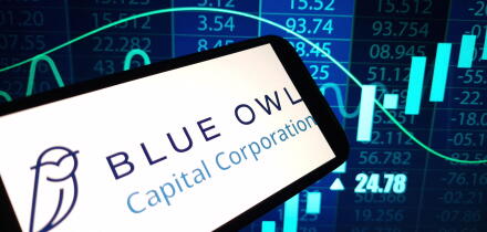 Konskie, Poland - November 24, 2024: Blue Owl Capital company logo displayed on mobile phone