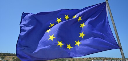 European flag (EU), Ghadira Bay, Mellieha (il-Mellieha), Northern District, Malta Majjistral Region, Republic of Malta