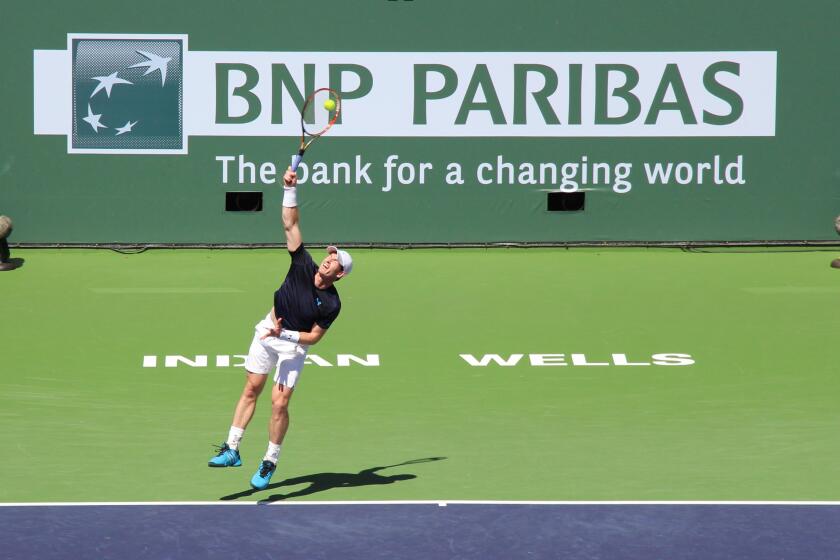 Indian Wells, California 16th March, 2015 British tennis player Andy Murray defeats Philipp Kohlschreiber (Germany) in the 3rd Round of the Men's Singles at the BNP Paribas Open (score 6-1 3-6 6-1). Credit: Lisa Werener/Alamy Live News