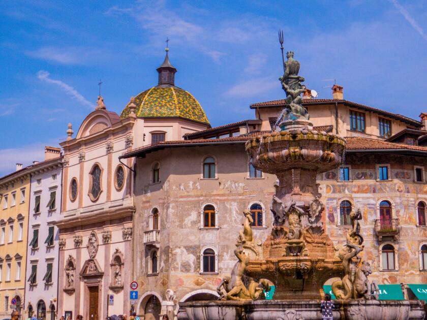 View of the Piazza Duomo and the Fountain of Neptune in Trento, Italy