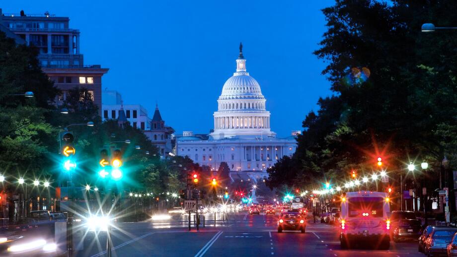 Pennsylvania Avenue and Capitol building in the background in Washington DC