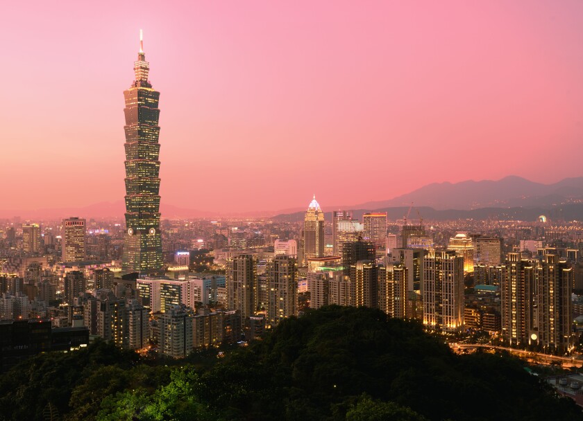 Taipei, Taiwan evening skyline.