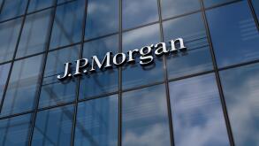 New York, USA, May 31, 2023: J.P.Morgan bank corporation headquarters glass building concept. JP Morgan banking company symbol on front facade 3d illu