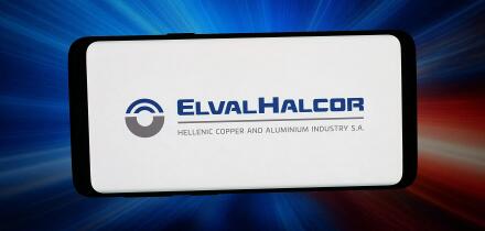 Stuttgart, Germany - 06-15-2026: In this photo illustration, the logo of Greek metal processing company ElvalHalcor is displayed on a smartphone