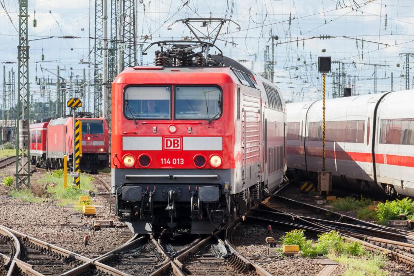 Electric locomotive of the 114 series of the Deutsche Bahn AG used in local traffic, at Frankfurt main station
