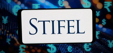 In this photo illustration, the logo of US investment company Stifel Financial Corp. is displayed on a smartphone in front of abstract background on computer screen. (Photo by Timon Schneider / SOPA Images/Sipa USA) *** Strictly for editorial news purpose