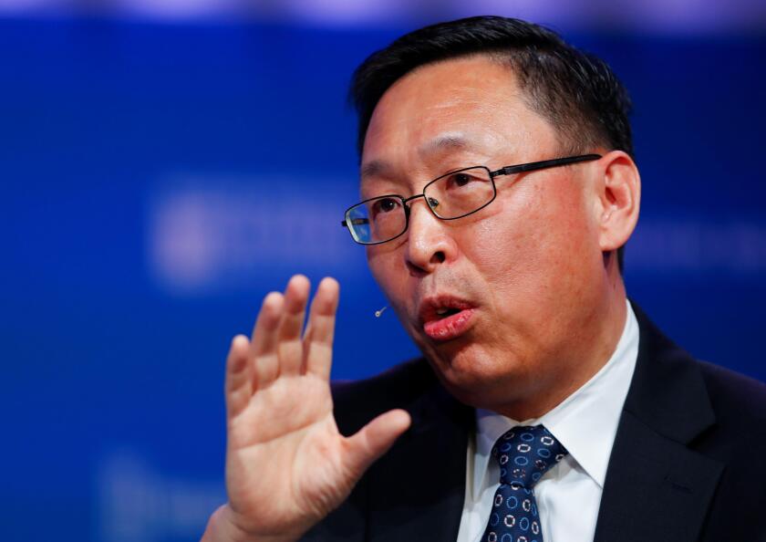 Jingdong Hua, Vice President and Treasurer at The World Bank, speaks during the Milken Institute's 22nd annual Global Conference in Beverly Hills, California, U.S., May 1, 2019.  REUTERS/Mike Blake