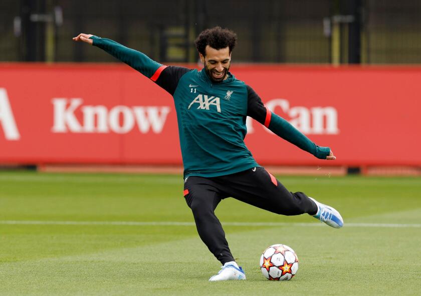 Soccer Football - Champions League - Final - Liverpool Media Day - AXA Training Centre, Liverpool, Britain - May 25, 2022 Liverpool's Mohamed Salah during training Action Images via Reuters/Jason Cairnduff