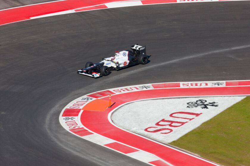 Kamui Kobayashi in the Sauber F1 car during practice for the Formula One United States Grand Prix at Circuit of the Americas