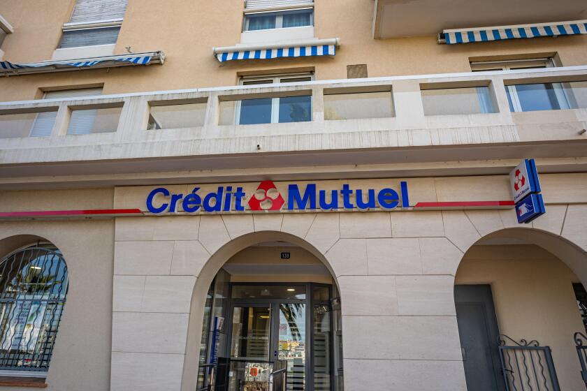 facade of the Credit Mutuel Bank in the town of Saint-Raphael
