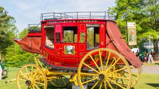 Charlotte, NC., USA. 8th May, 2016. Wells Fargo stagecoach near the 9th green during the Wells Fargo Championship on Sunday, May 8, 2016 at Quail Hallow Country Club in Charlotte, NC. Credit:  Cal Sport Media/Alamy Live News