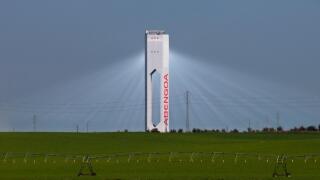 SANLUCAR LA MAY0R, SEVILLE, SPAIN 20th February 2015:  The Abengoa PS10  which is the world's first commercial  solar concentrat