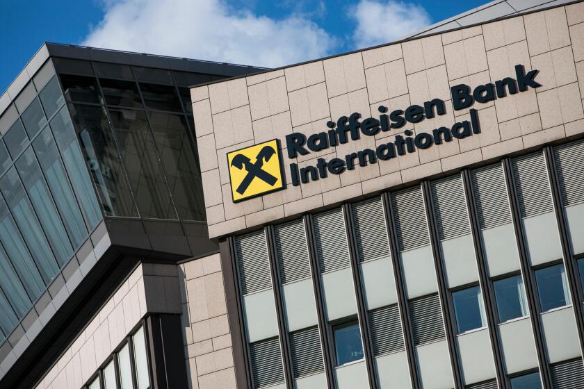 A logo sign outside of the headquarters of Raiffeisen Bank International (RBI) in Vienna, Austria, on September 5, 2018.