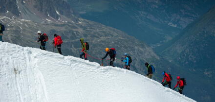 Climbers at Aiguille du Midi, Mont Blanc France