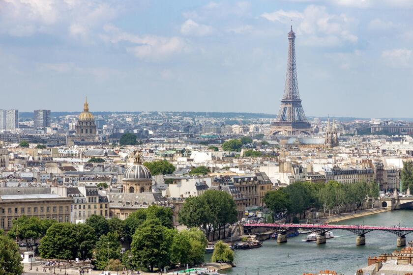 View from the Tour Saint-Jacques on the Eiffel tower. Paris.