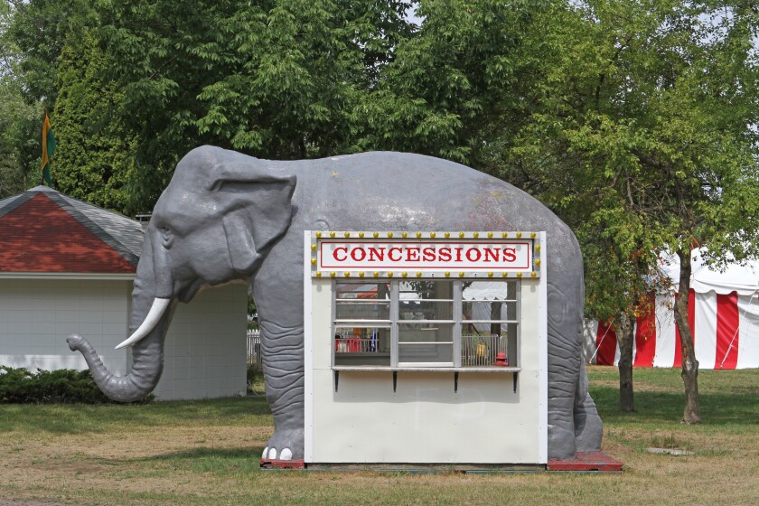 A concession stand shaped like an elephant at the Circus World Museum.
