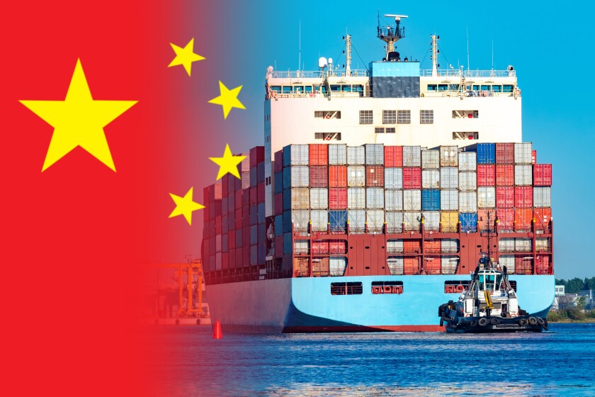 Chinese flag and container ship-adobe-2022