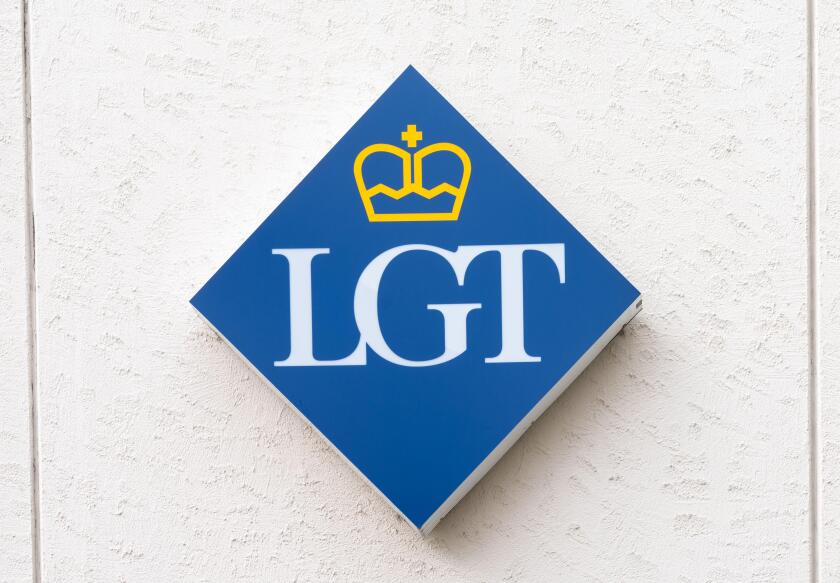 Vaduz, FL / Liechtenstein - 16 June 2020: close up view of the LGT Bank logo at the headquarters in Vaduz in Liechtenstein