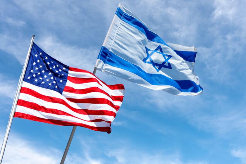 American and Israeli flags in Jerusalem, Israel