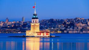 Istanbul, Turkey. The Maiden's Tower at the southern entrance of the Bosphorus.