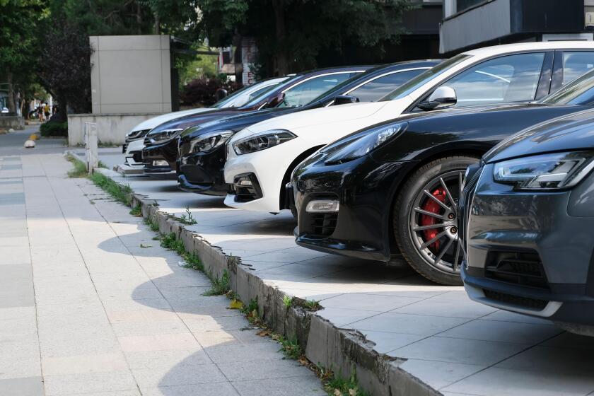 Istanbul, Turkey - July 19, 2020 : German cars 2020 and 2019 models are showing together in a car gallery at outdoor for selling.