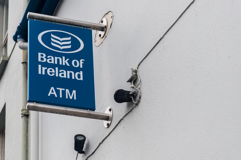Bank of Ireland ATM sign with copy space.